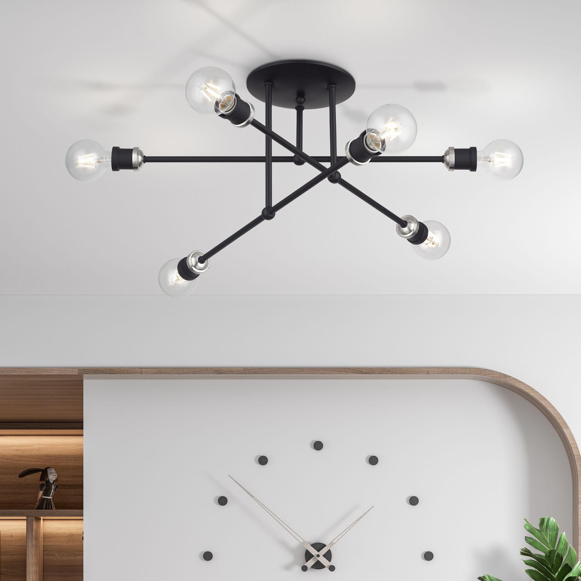 Image 7 6 Light Black Extra Large Semi-Flush with Brushed Nickel Accents more views