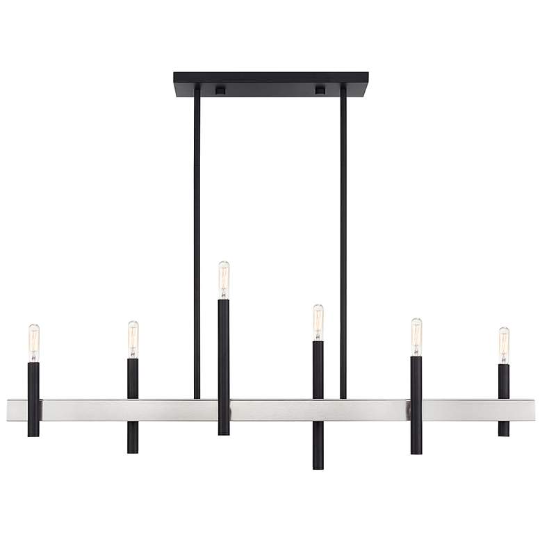 Image 2 6 Light Black Large Linear Chandelier with Brushed Nickel Accents