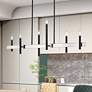 1_6 Light Black Large Linear Chandelier with Brushed Nickel Accents