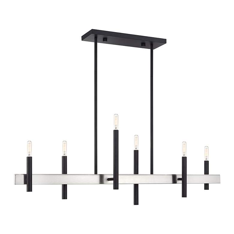 Image 4 6 Light Black Large Linear Chandelier with Brushed Nickel Accents more views