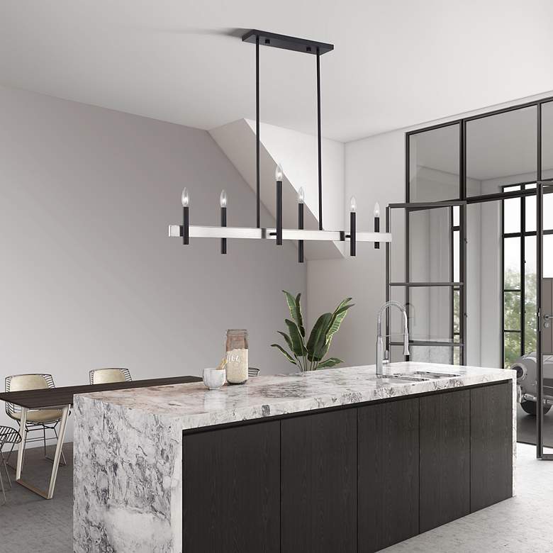 Image 7 6 Light Black Large Linear Chandelier with Brushed Nickel Accents more views
