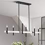 6 Light Black Large Linear Chandelier with Brushed Nickel Accents