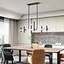 6 Light Black Large Linear Chandelier with Brushed Nickel Accents