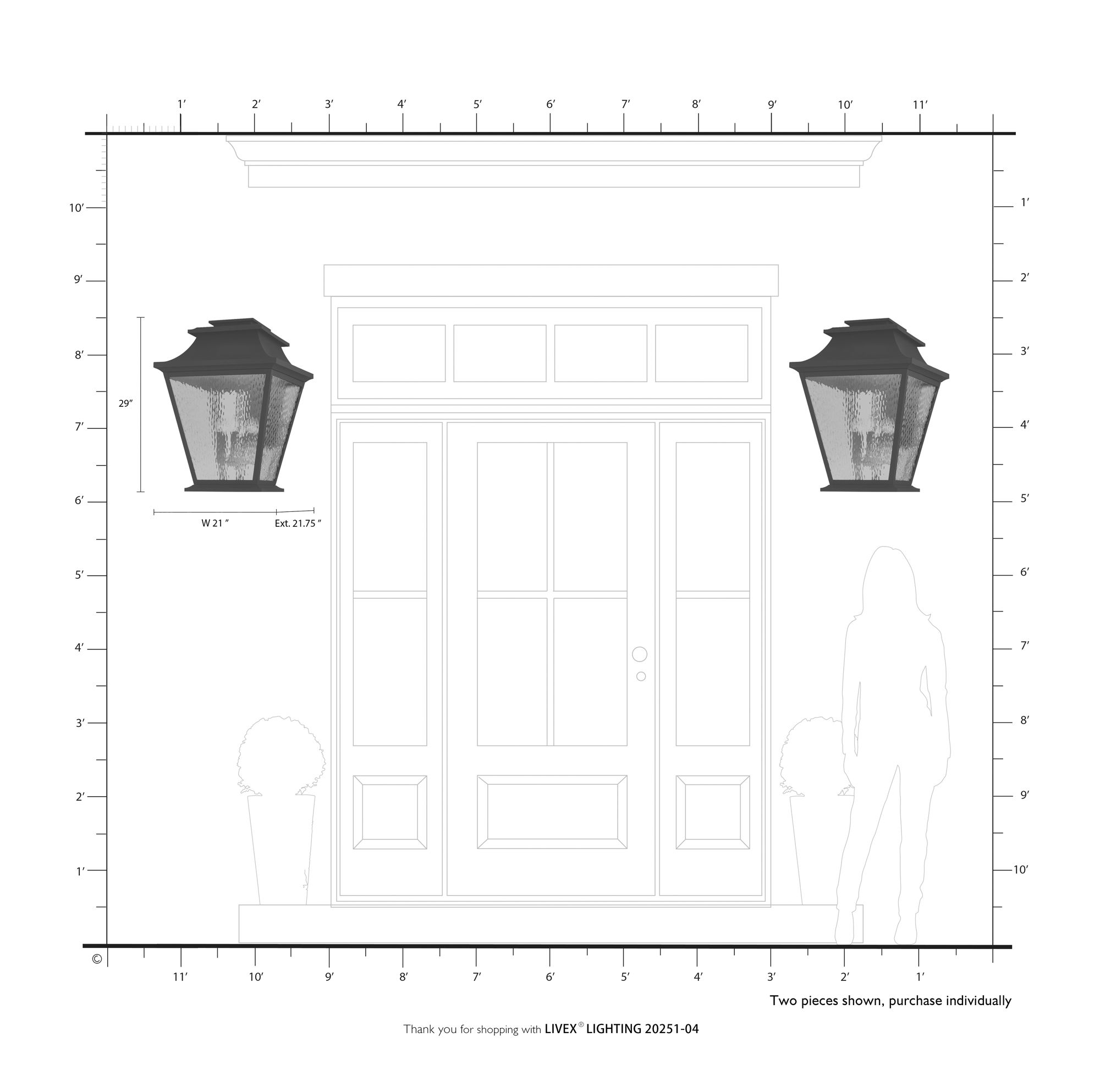 6 Light Black Outdoor Wall Lantern