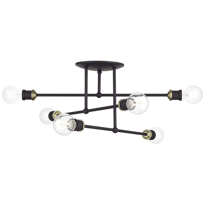 Image 1 6 Light Bronze Extra Large Semi-Flush with Antique Brass Accents