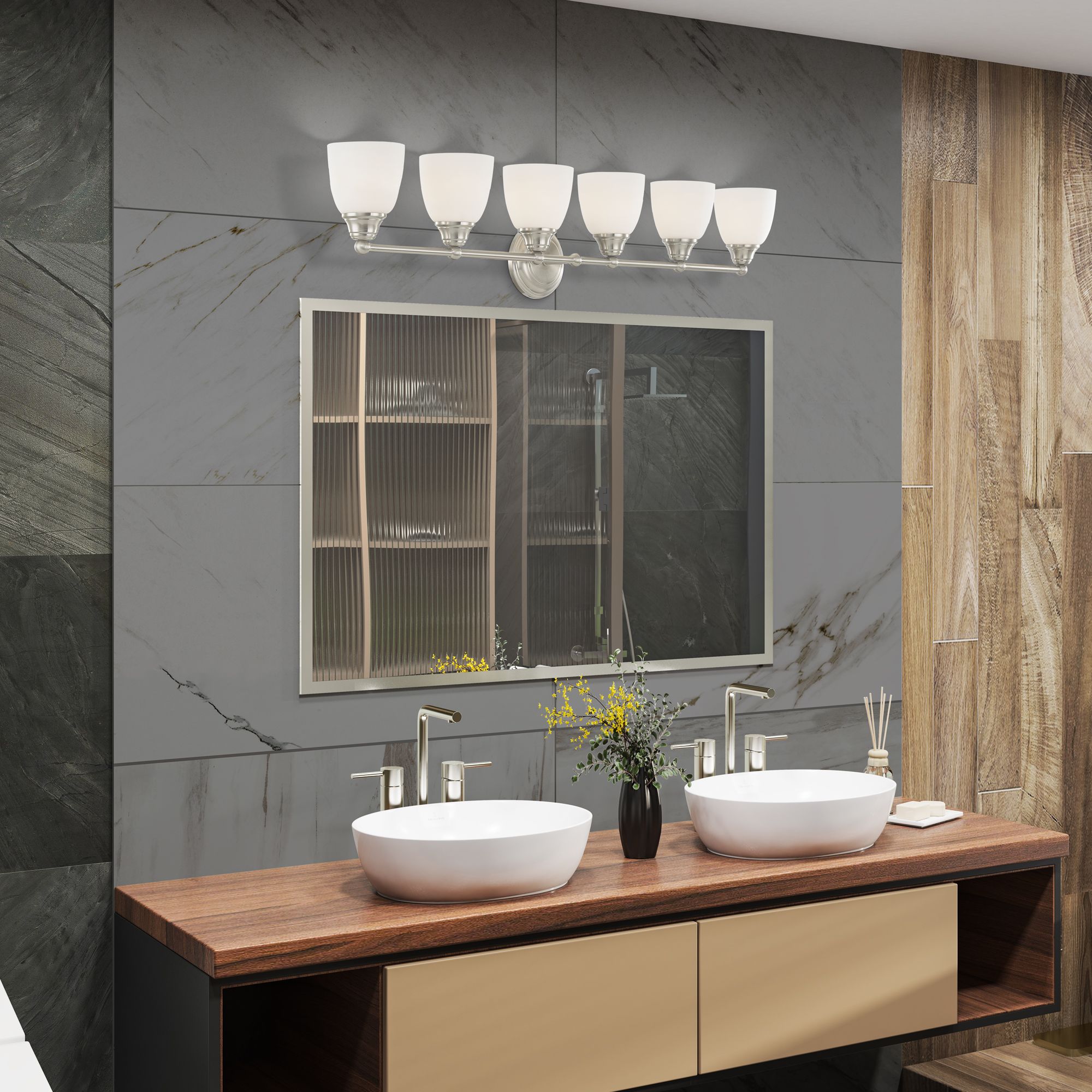 6 Light Brushed Nickel Bath Vanity