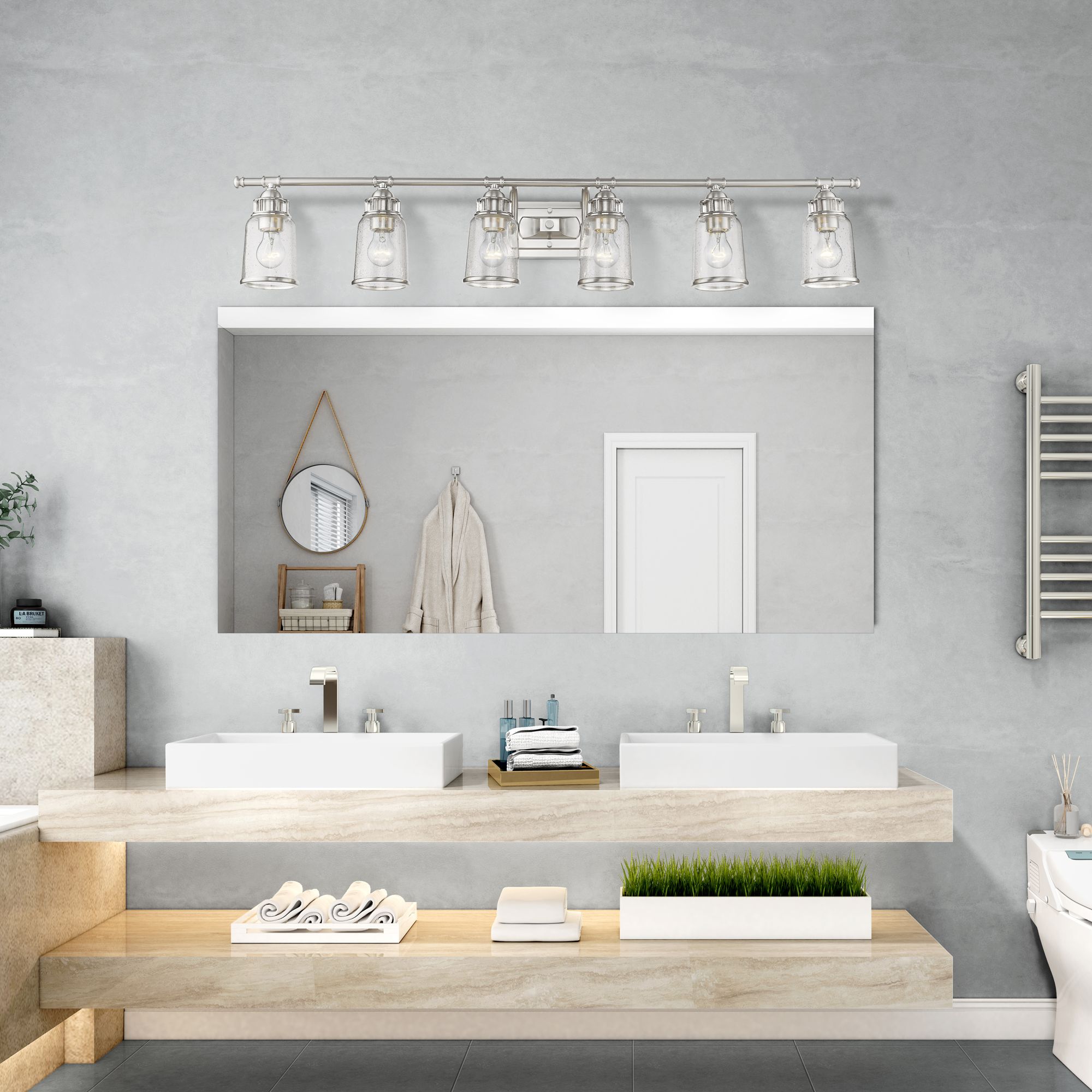 6 Light Brushed Nickel Bath Vanity