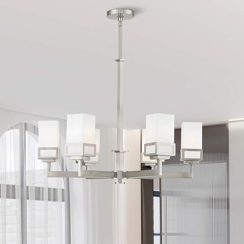Image 1 6 Light Brushed Nickel Chandelier