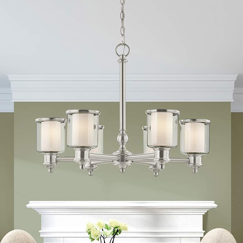 Image 1 6 Light Brushed Nickel Chandelier