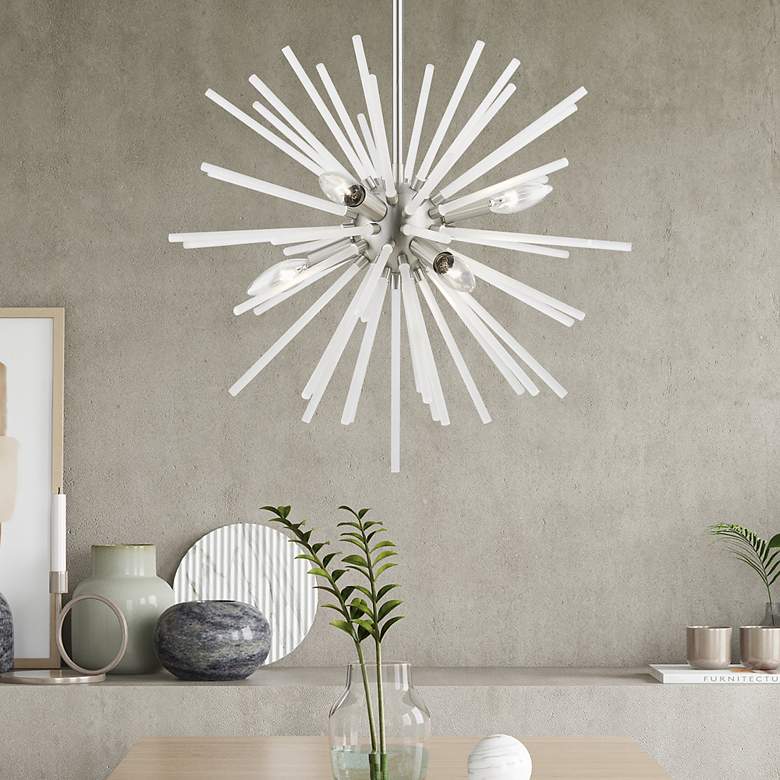 Image 1 6 Light Brushed Nickel Pendant Chandelier