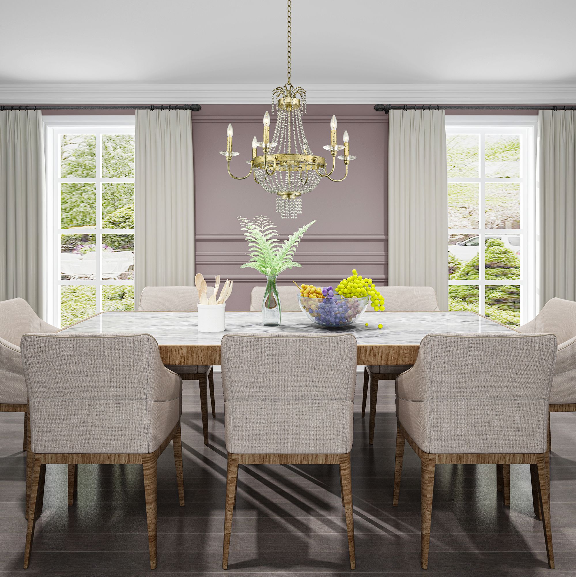 6 Light Hand Applied Winter Gold Chandelier