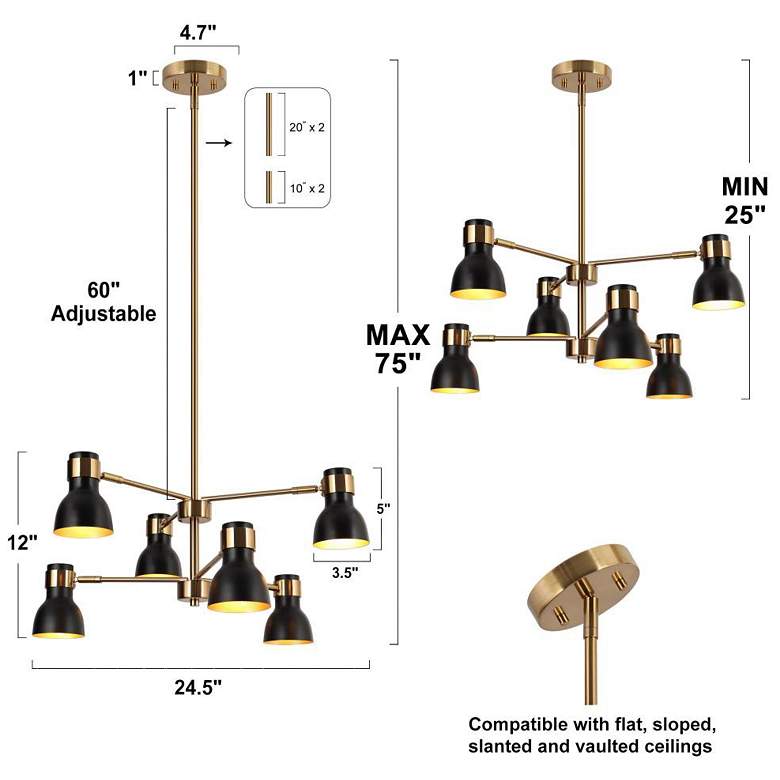 Image 3 6-Light Matte Black and Plating Brass Chandeliers more views