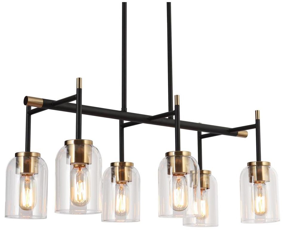 6-Light Matte Black and Plating Brass Island Lamp with Clear Glass