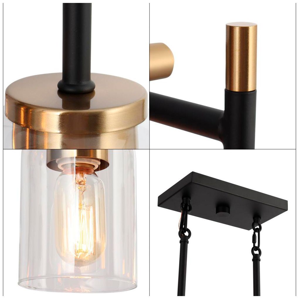 Image 2 6-Light Matte Black and Plating Brass Island Lamp with Clear Glass more views