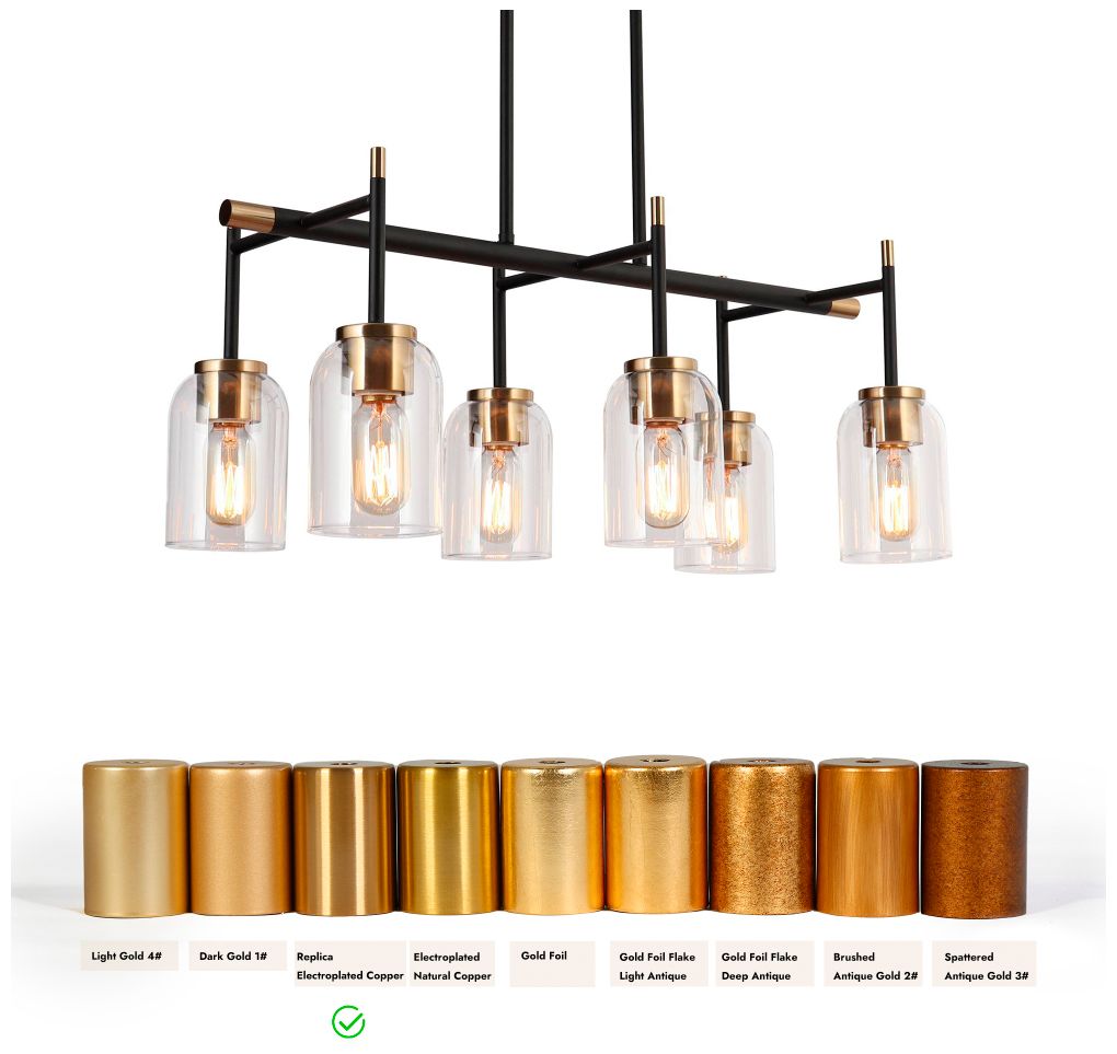 Image 3 6-Light Matte Black and Plating Brass Island Lamp with Clear Glass more views