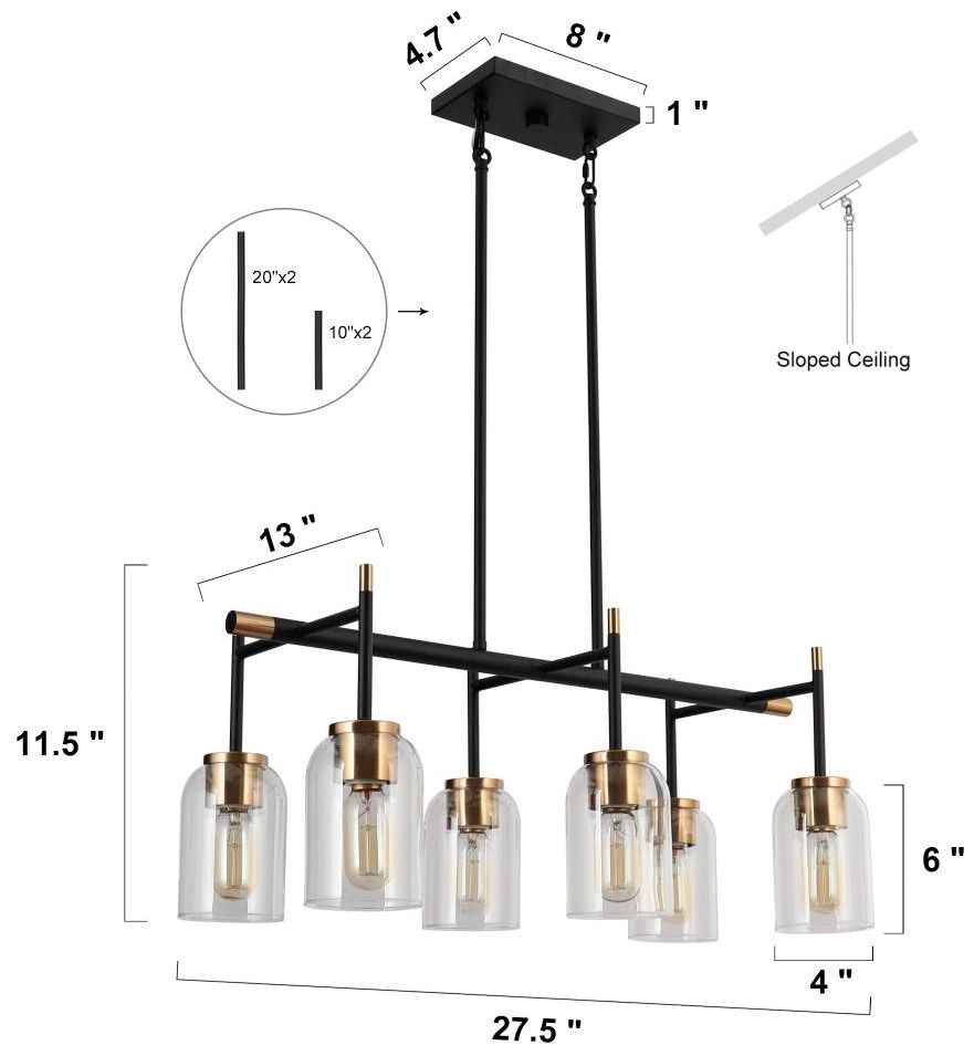 Image 4 6-Light Matte Black and Plating Brass Island Lamp with Clear Glass more views