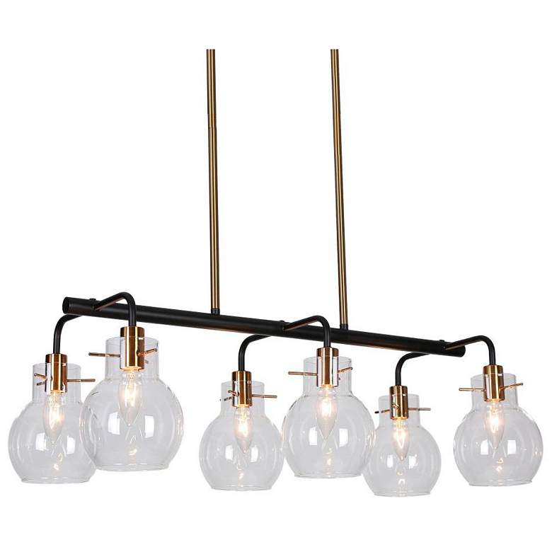 Image 1 6-Light Matte Black and Plating Brass Island Lamp with Clear Glass