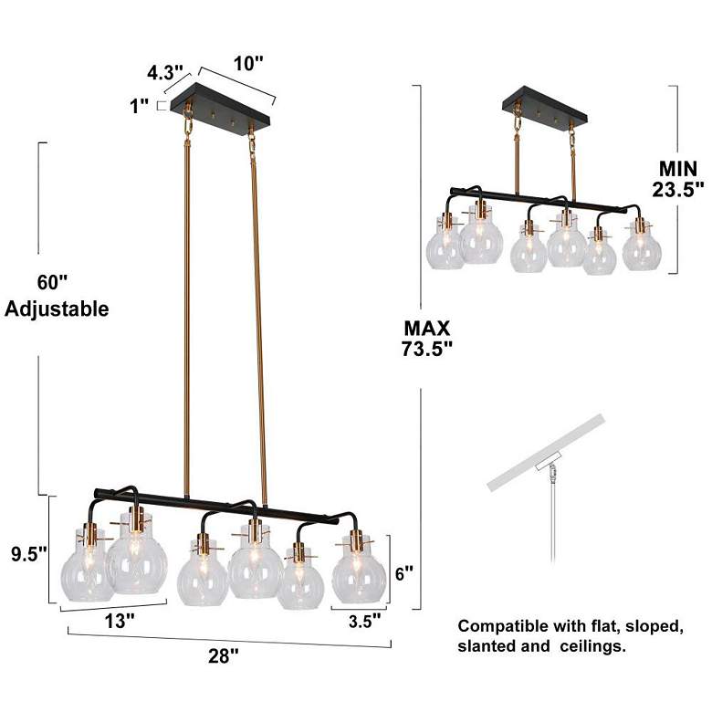 Image 2 6-Light Matte Black and Plating Brass Island Lamp with Clear Glass more views