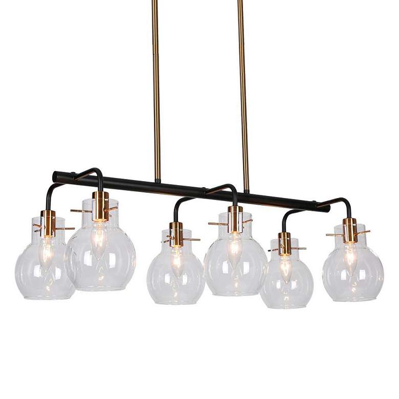 Image 4 6-Light Matte Black and Plating Brass Island Lamp with Clear Glass more views