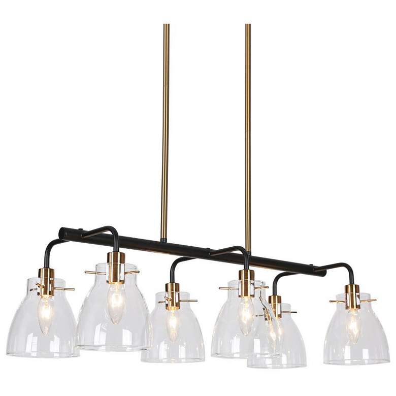 Image 1 6-Light Matte Black and Plating Brass Island Lamp with Clear Glass