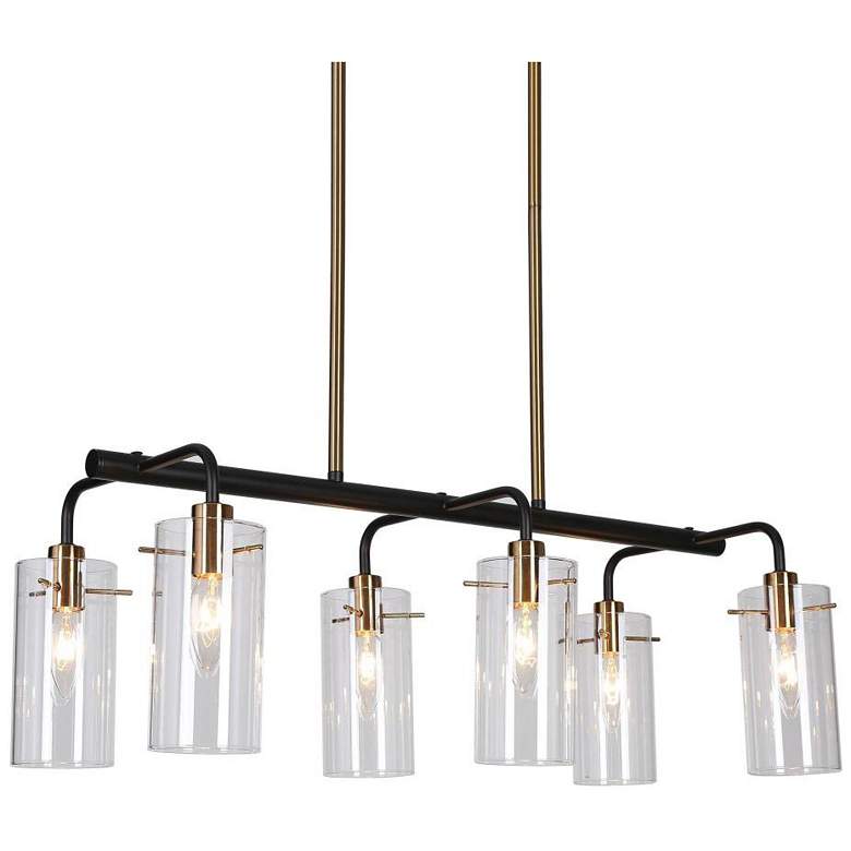 Image 1 6-Light Matte Black and Plating Brass Island Lamp with Clear Glass