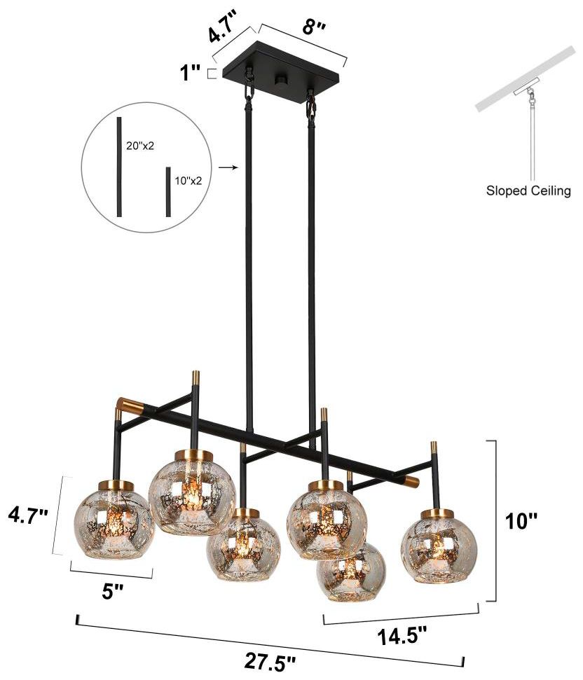 Image 2 6-Light Matte Black and Plating Brass Island Lamp with Mercury Glass more views