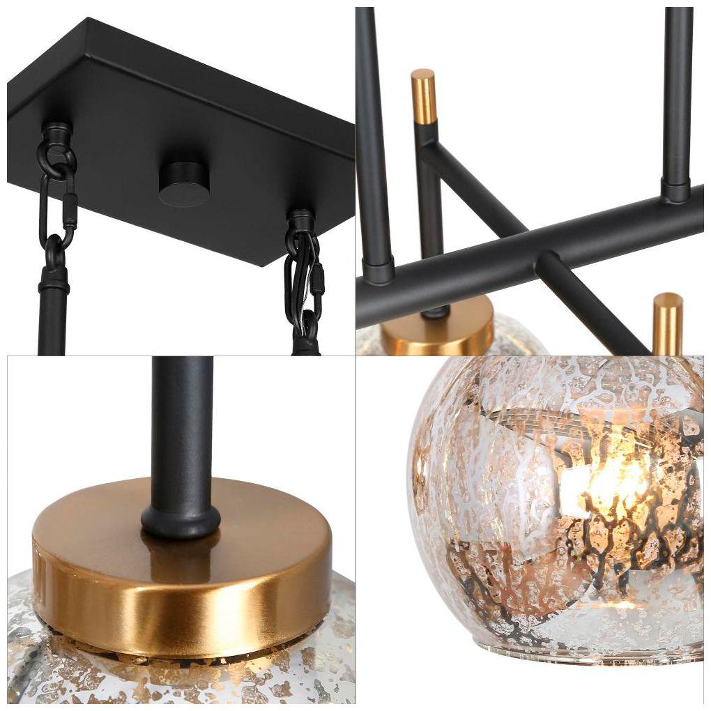 Image 4 6-Light Matte Black and Plating Brass Island Lamp with Mercury Glass more views