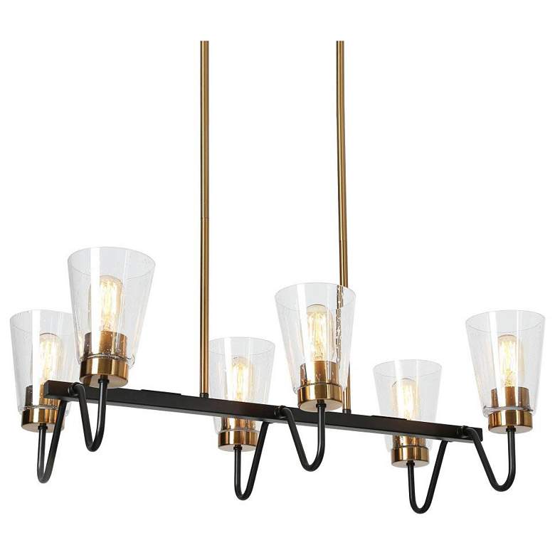 Image 1 6-Light Matte Black and Plating Brass Island Lamp with Seeded Glass