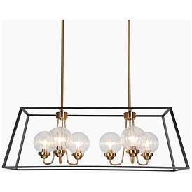 Image1 of 6-Light Matte Black and Plating Brass Island Lamp with Textured Glass