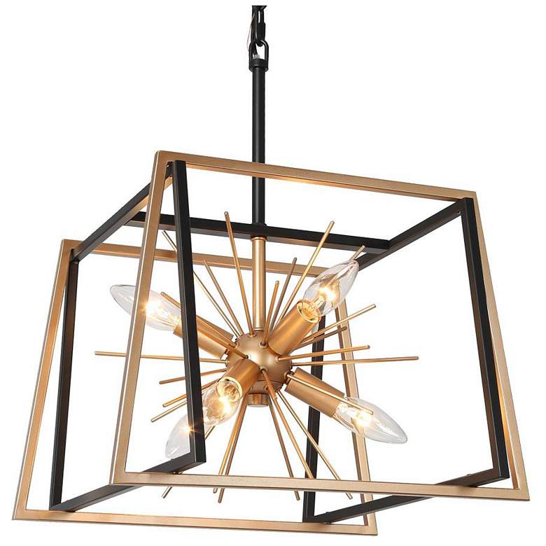 Image 1 6-Light Matte Black and Satin Gold Chandelier