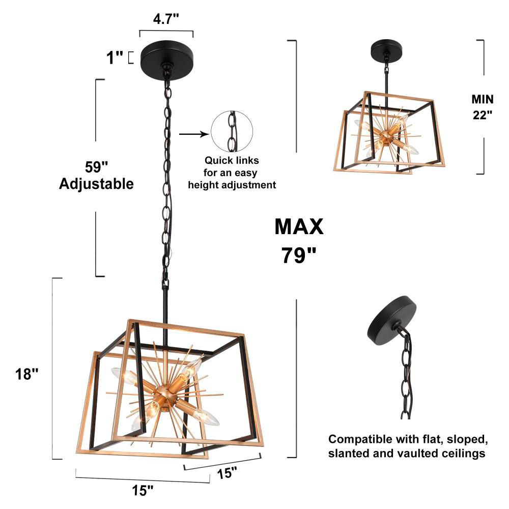 Image 4 6-Light Matte Black and Satin Gold Chandelier more views