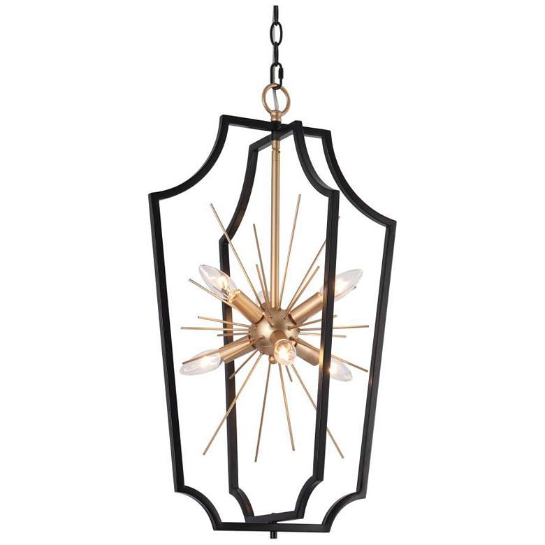 Image 1 6-Light Matte Black and Satin Gold Chandeliers