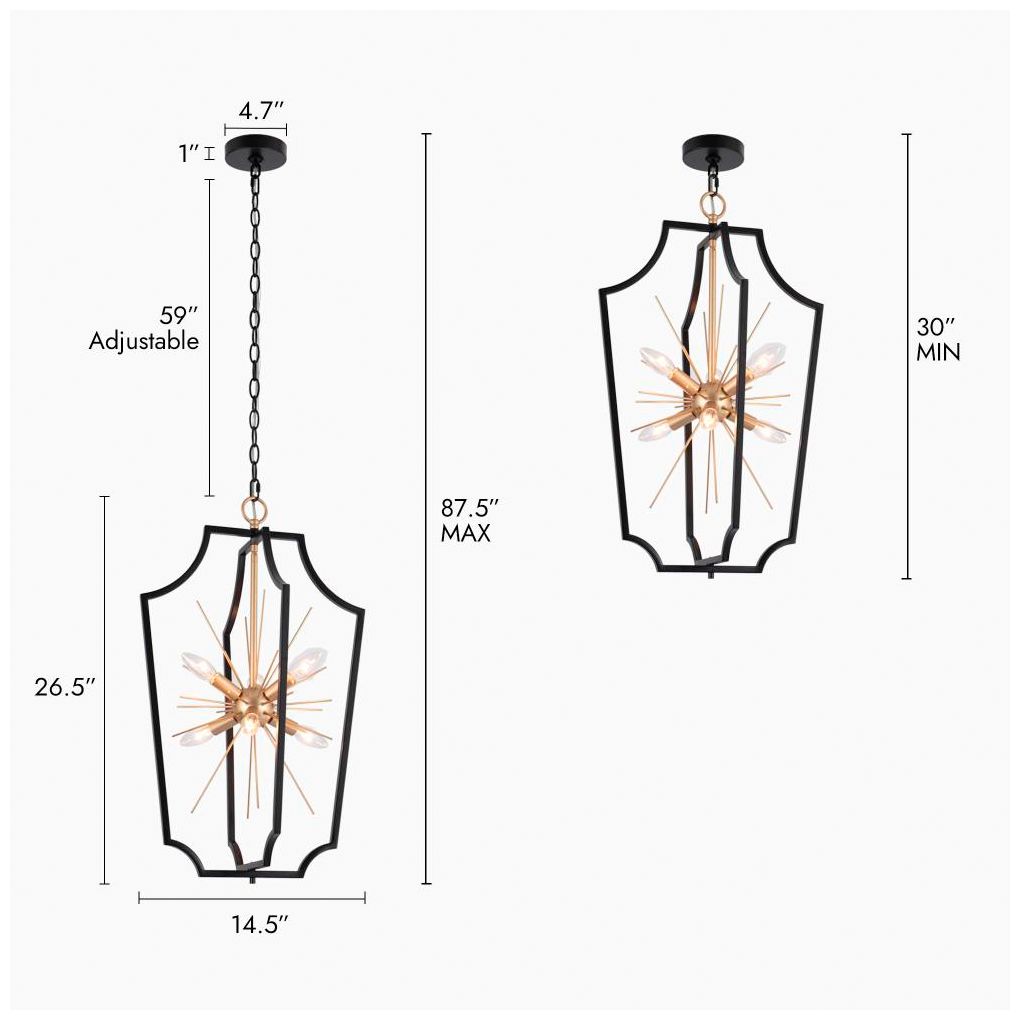 Image 4 6-Light Matte Black and Satin Gold Chandeliers more views
