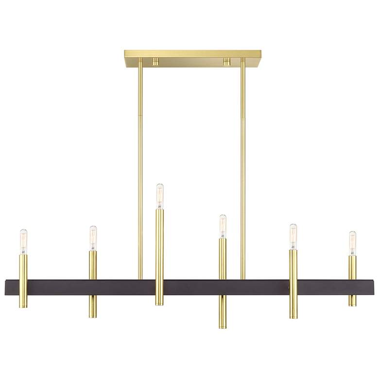 Image 1 6 Light Satin Brass Extra Large Linear Chandelier with Bronze Accents