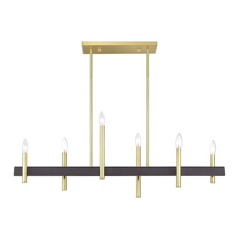 Image 3 6 Light Satin Brass Extra Large Linear Chandelier with Bronze Accents more views
