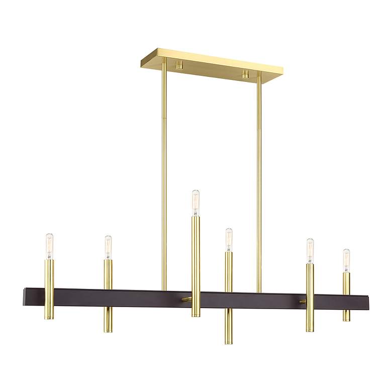 Image 4 6 Light Satin Brass Extra Large Linear Chandelier with Bronze Accents more views