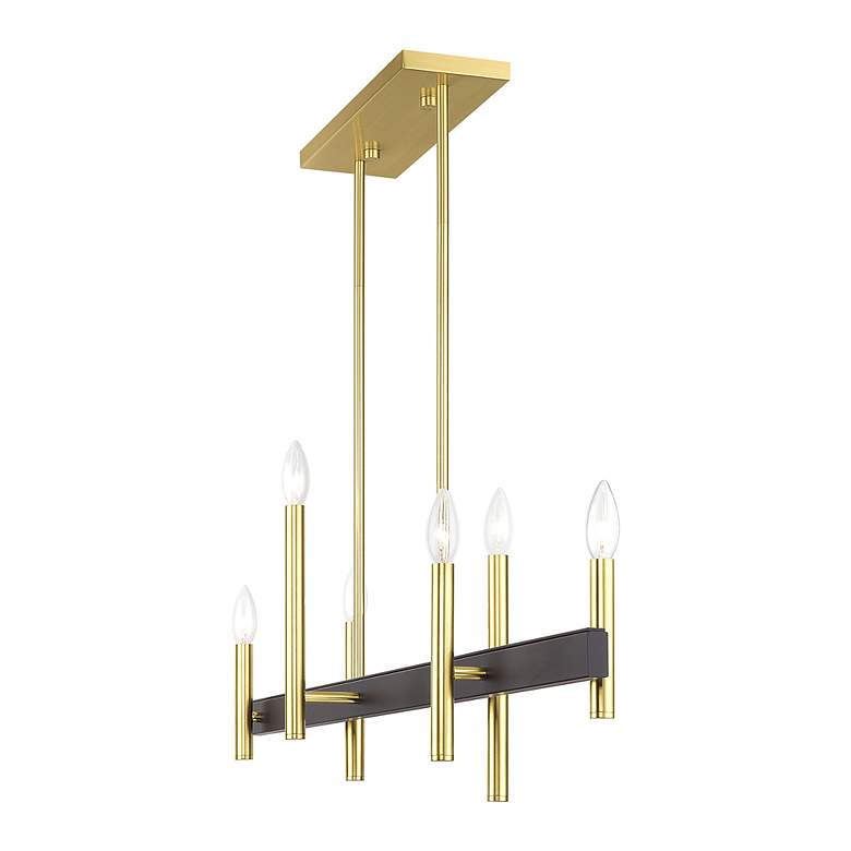 Image 5 6 Light Satin Brass Extra Large Linear Chandelier with Bronze Accents more views