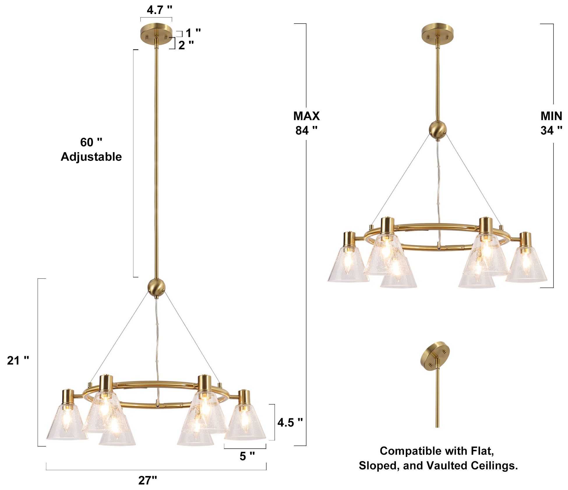Image 3 6-Lights 26.8"W Modern Ring Electroplated Cooper Chandelier more views