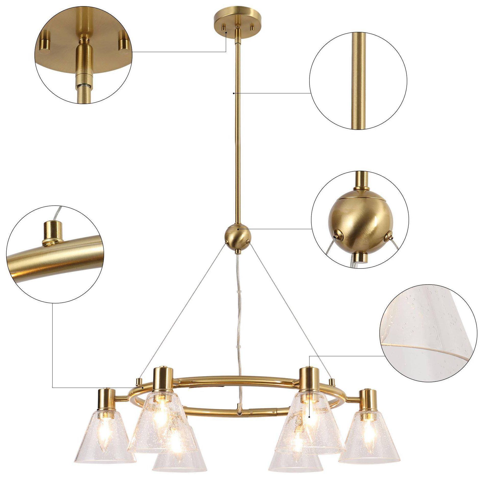 Image 4 6-Lights 26.8"W Modern Ring Electroplated Cooper Chandelier more views