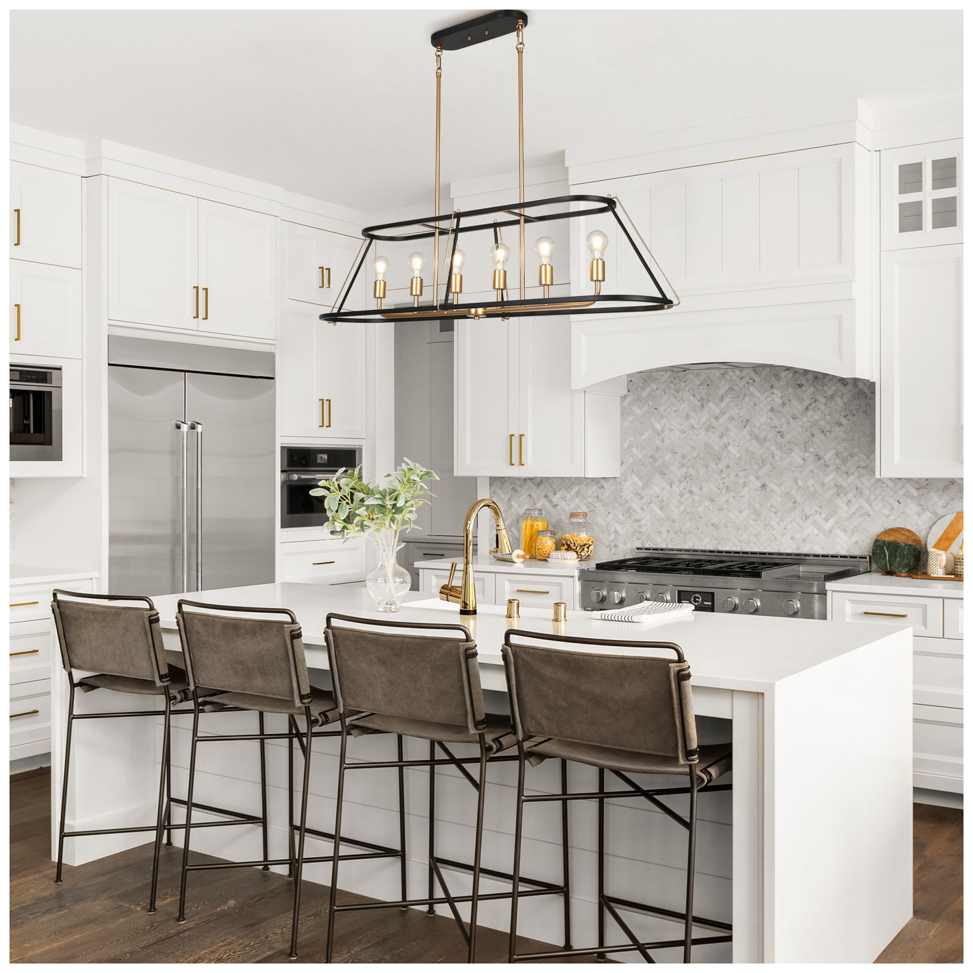 Image 2 6-Lights 50.4"W Linear Matt Black and Metallic Gold Chandeliers more views