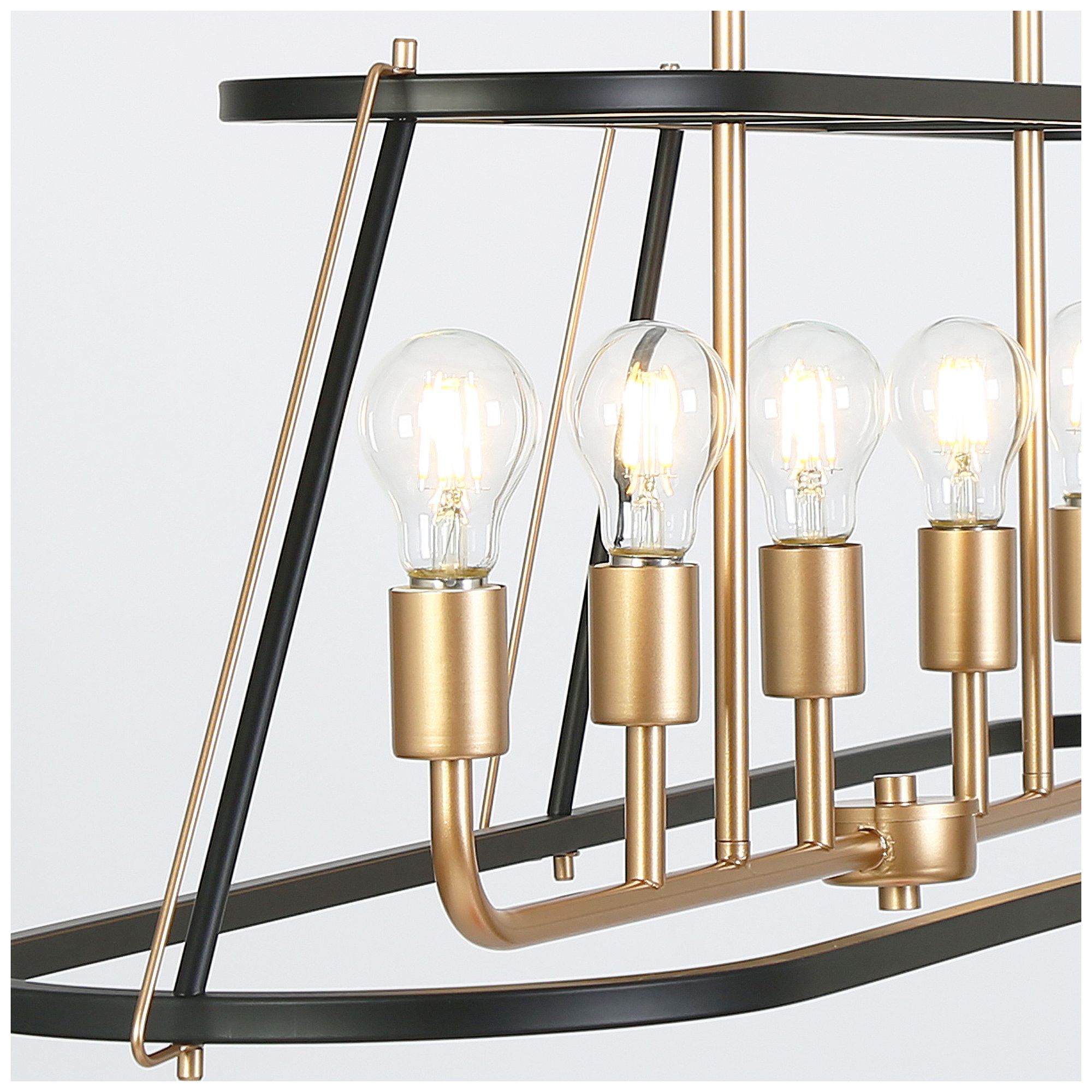 Image 3 6-Lights 50.4"W Linear Matt Black and Metallic Gold Chandeliers more views