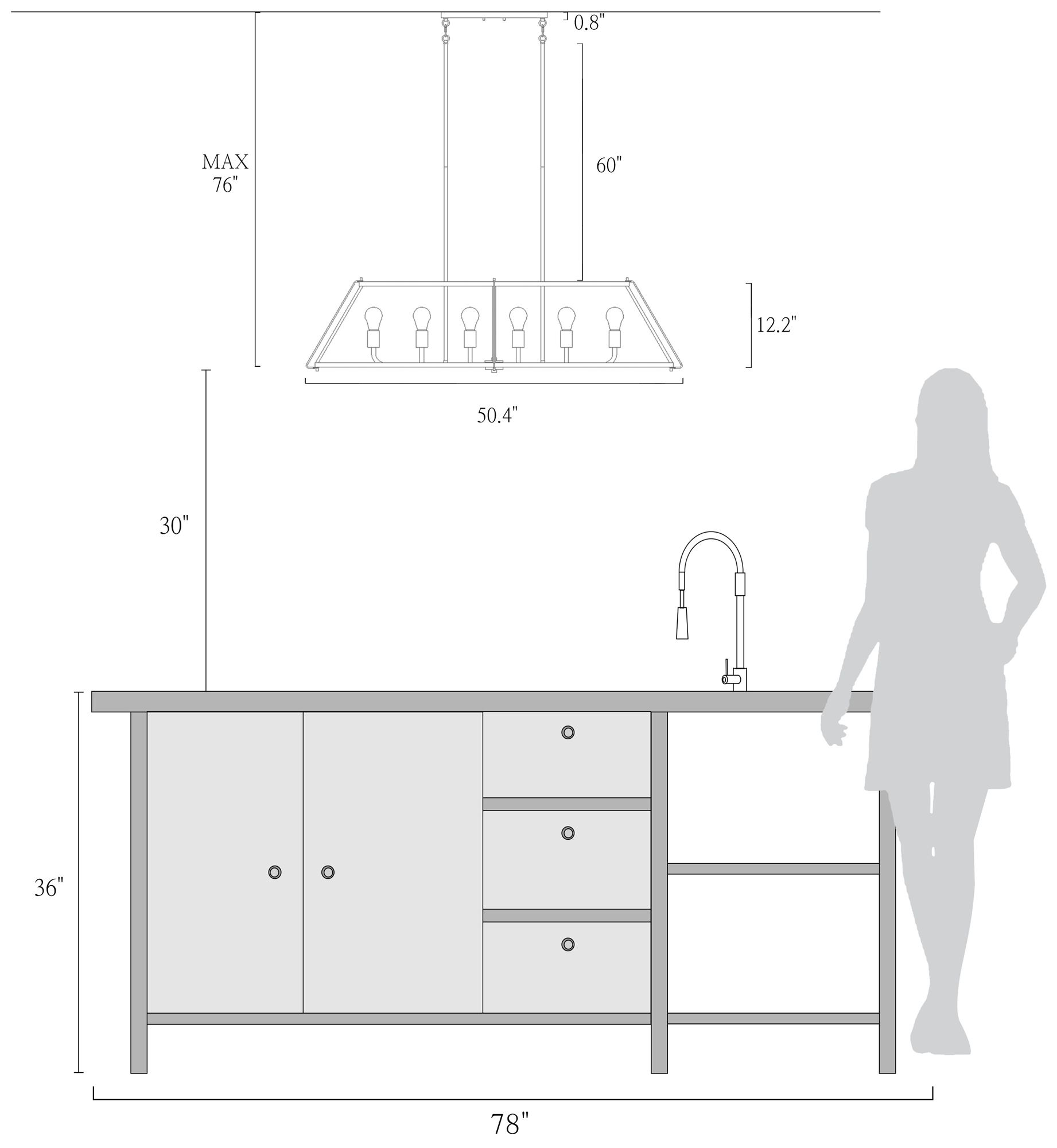 Image 5 6-Lights 50.4"W Linear Matt Black and Metallic Gold Chandeliers more views