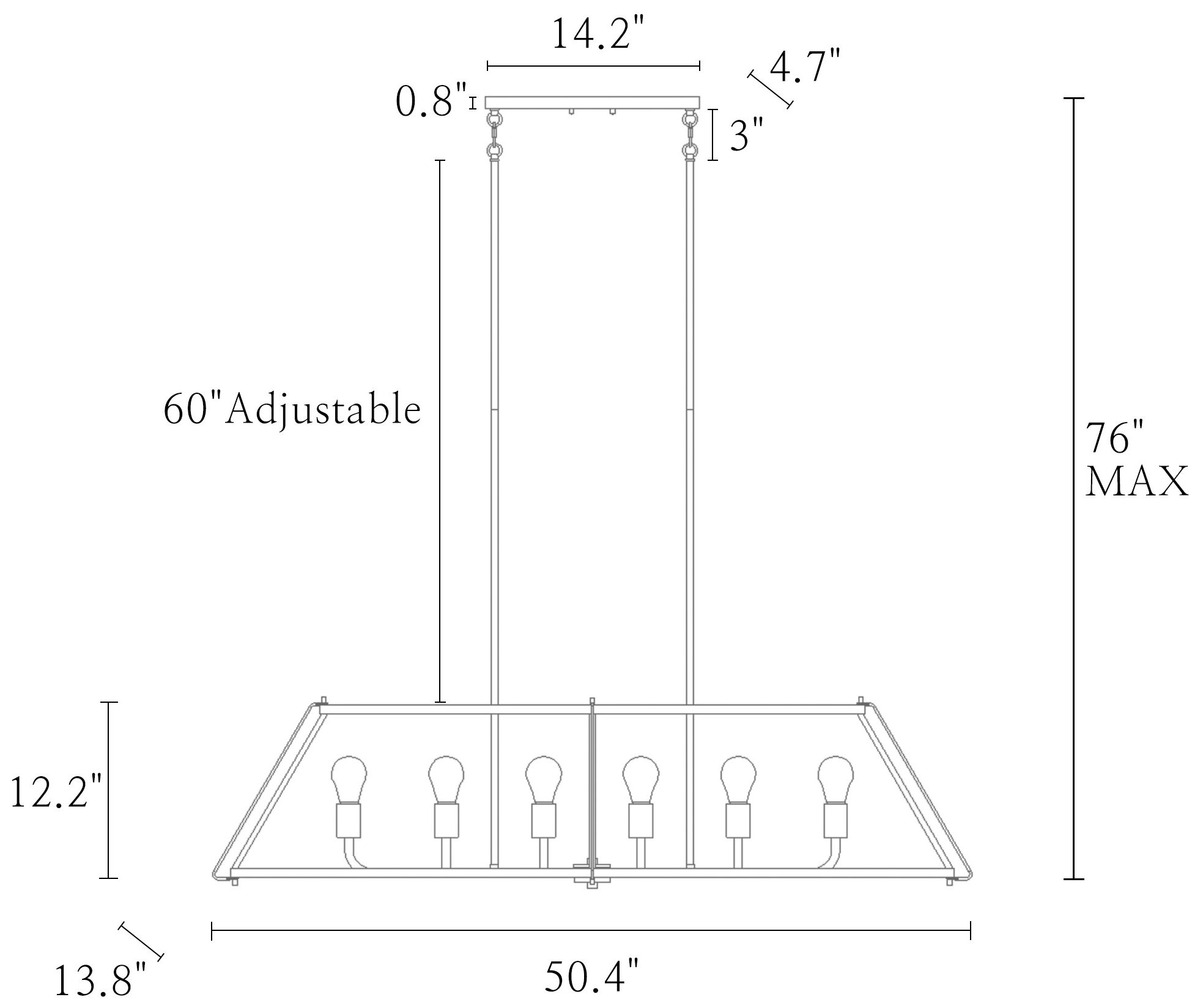 Image 7 6-Lights 50.4"W Linear Matt Black and Metallic Gold Chandeliers more views