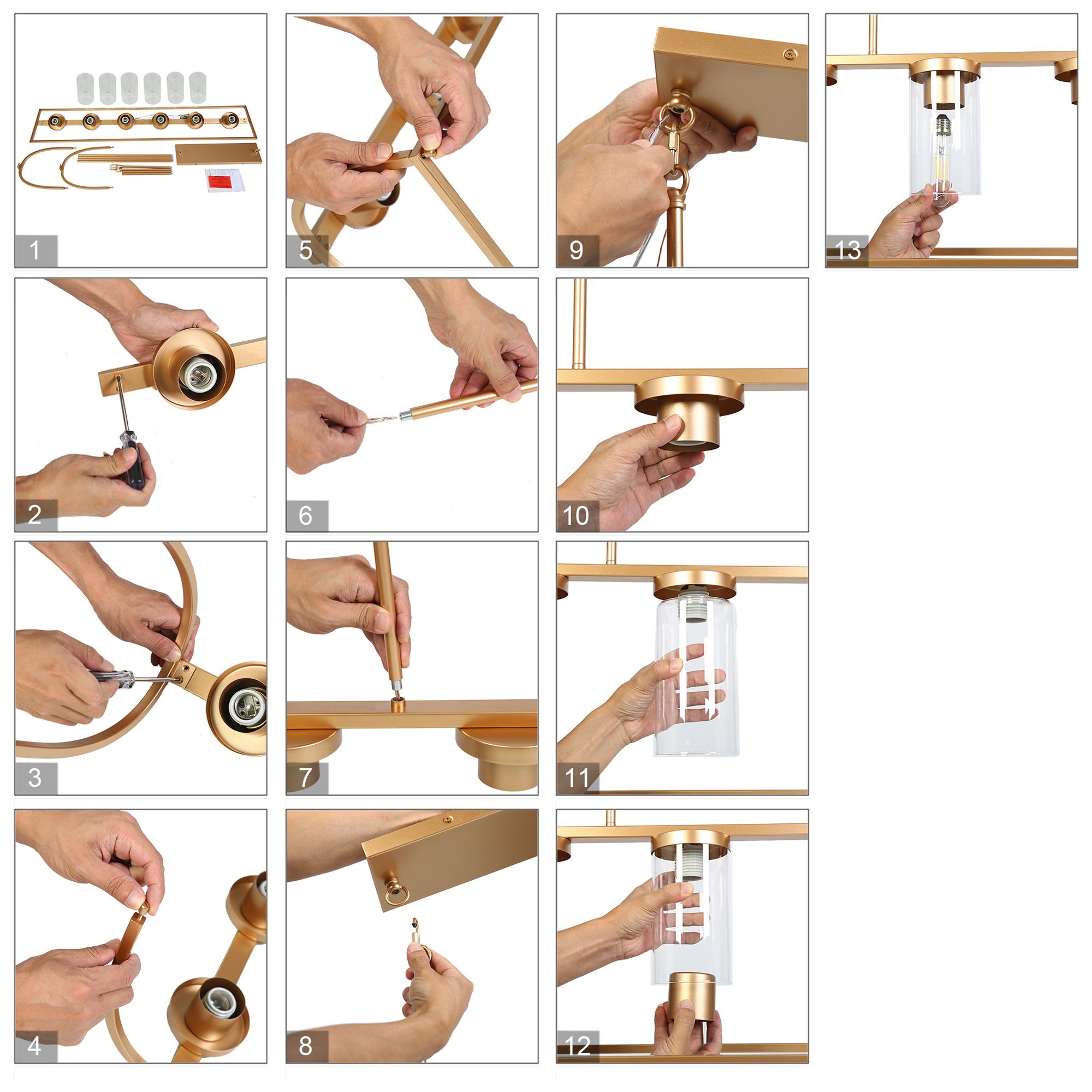 Image 6 6-Lights 51.2"W Linear Metallic Gold Chandeliers more views