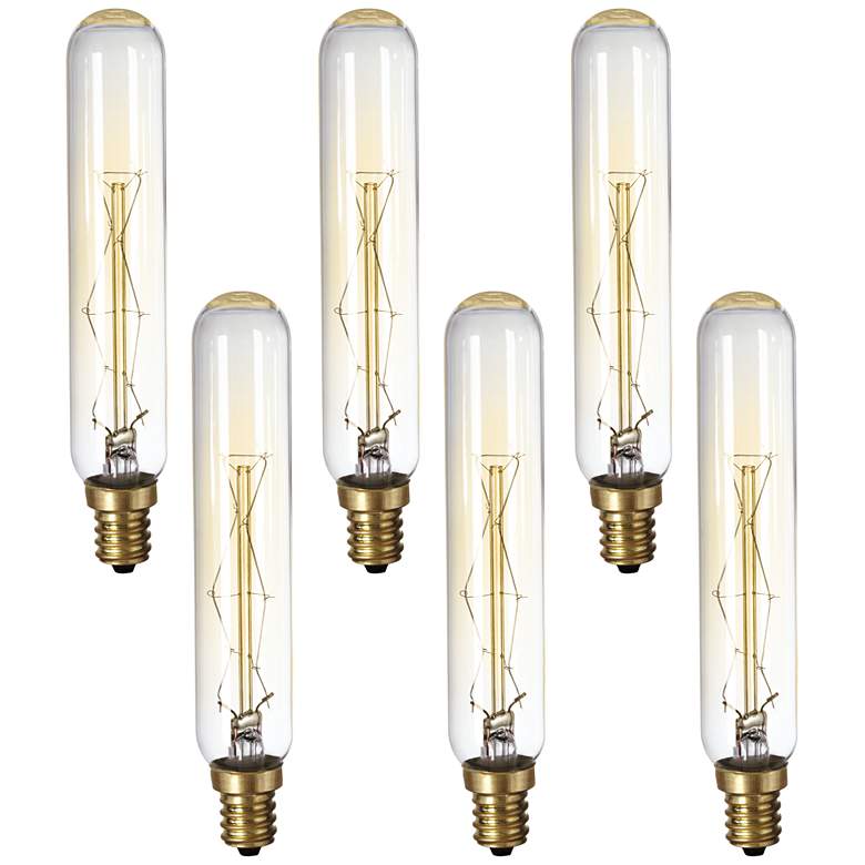 Image 1 6-Pack 60 Watt Edison Tube Candelabra Base Light Bulbs