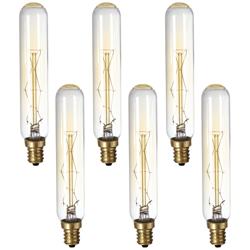 6-Pack 60 Watt Edison Tube Candelabra Base Light Bulbs
