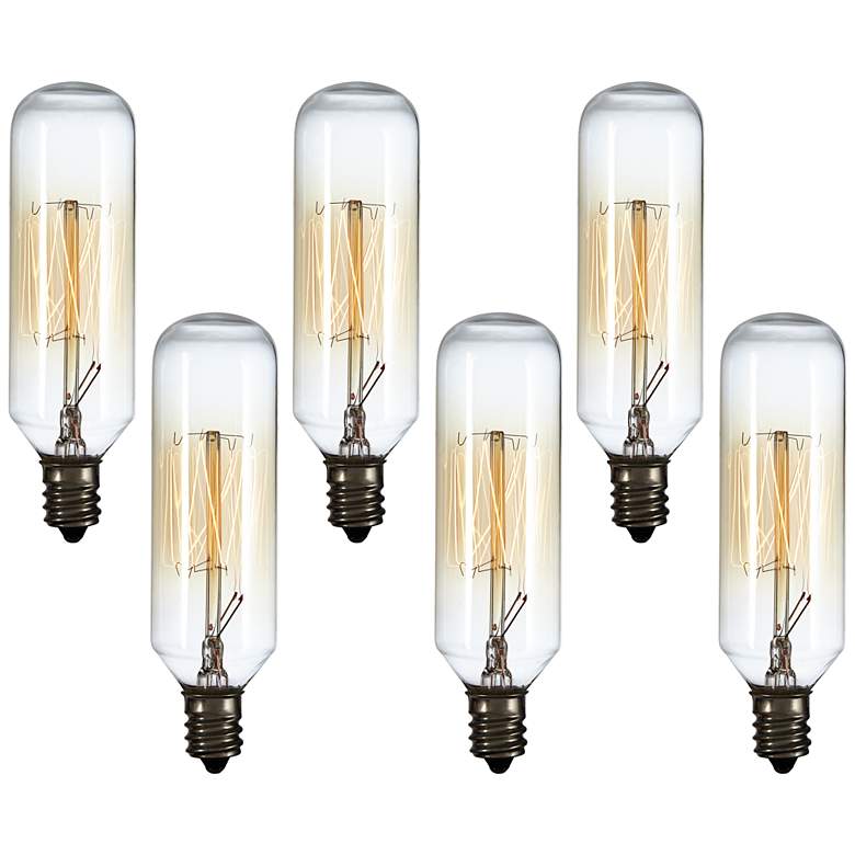 Image 1 6-Pack 60 Watt T8 Edison Style Candelabra Tube Light Bulbs