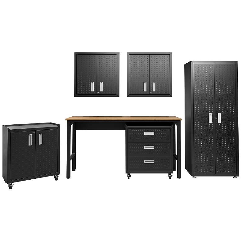 Image 1 6-Piece Fortress Garage Set Cabinets, Wall Units and Table in Charcoal Grey
