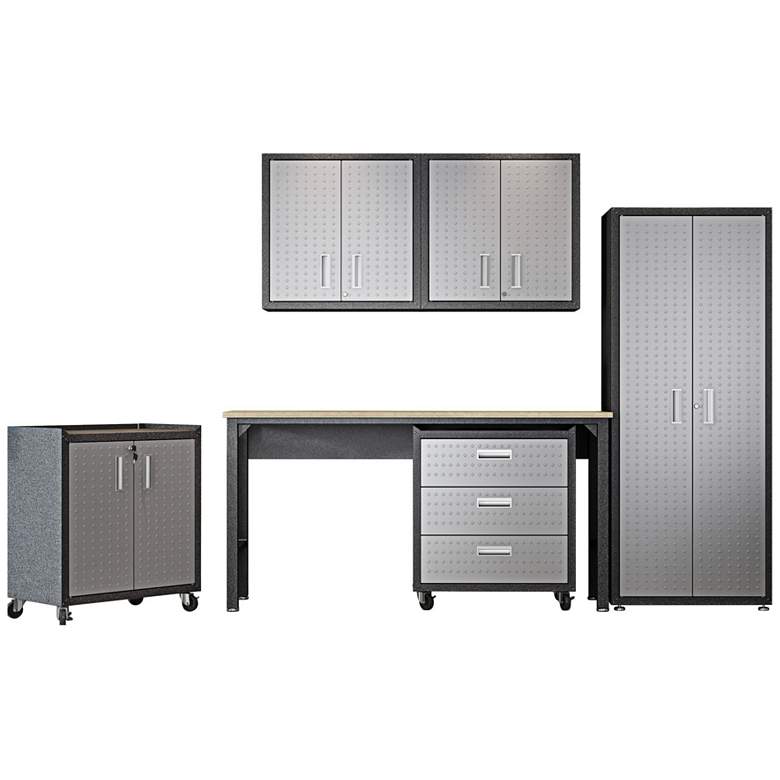 Image 1 6-Piece Fortress Garage Set with Cabinets, Wall Units and Table in Grey