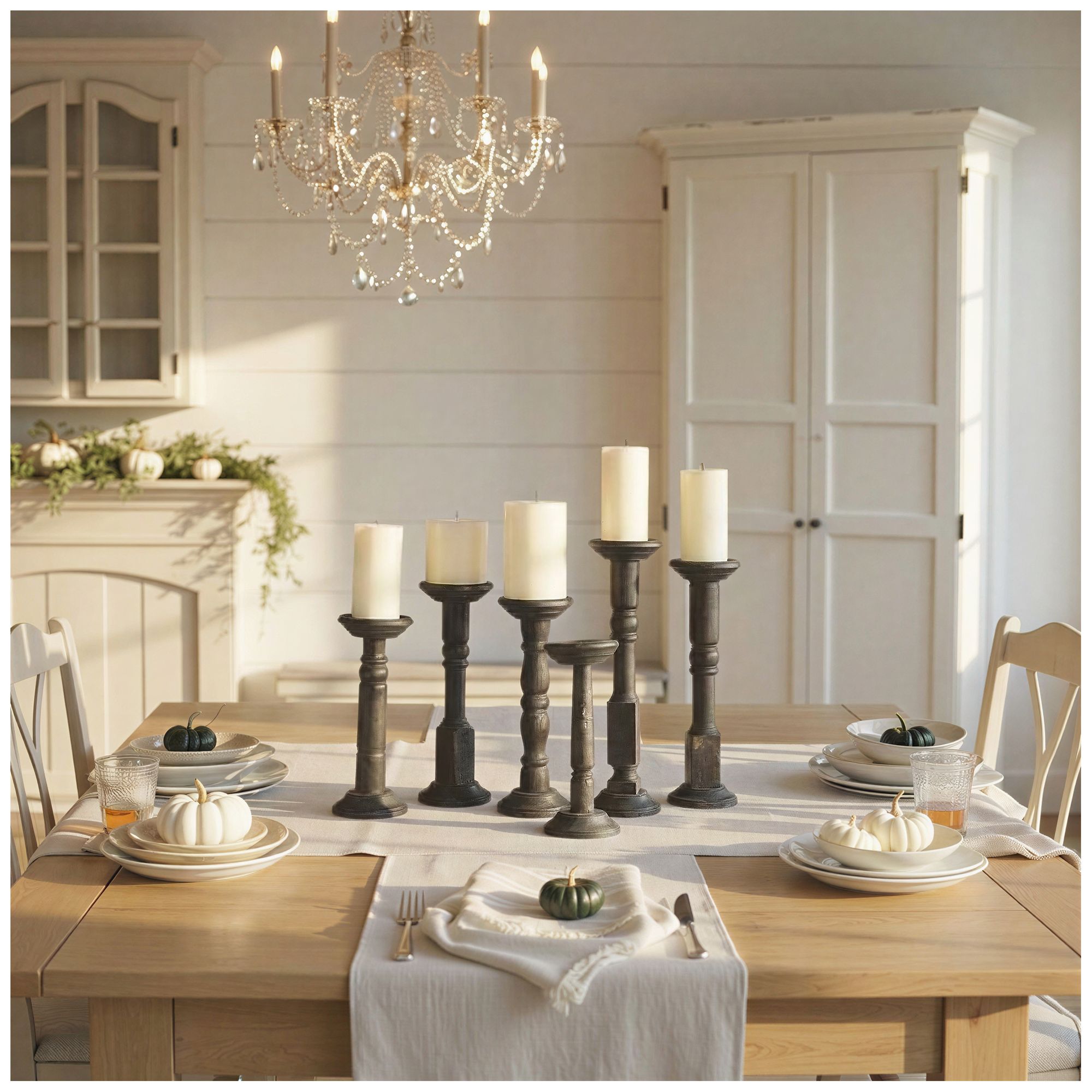 Image 2 6-Piece Found Turned Wood Pillar Candle Holders, Black more views